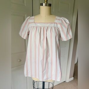 Lands End Women’s Cotton Poplin Square Neck Short Sleeve Tunic Top in Ivory